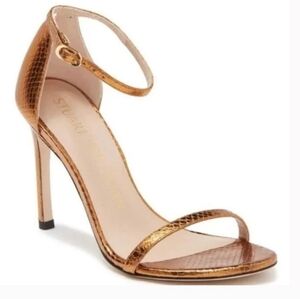 Stuart Weitzman Nudistong Bronze Snake Embossed Stilettos